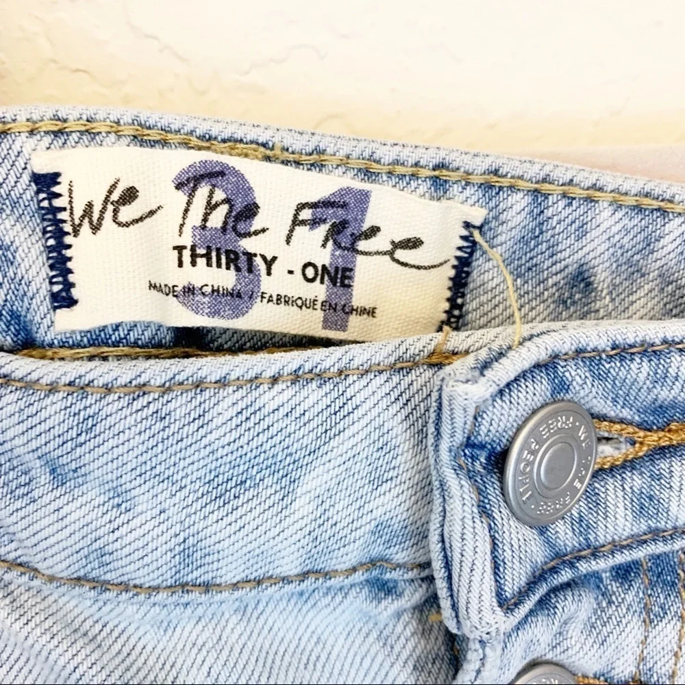 Free People Womens Size 31 Ripped Denim A-Line Mini Skirt‎ Distressed Button Fly